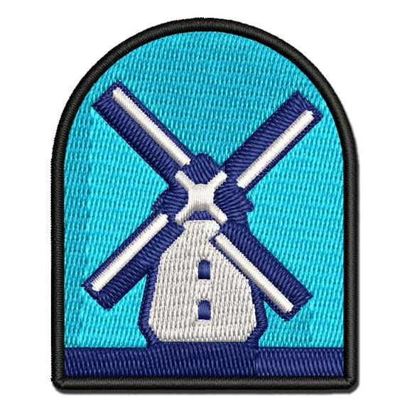 Dutch Windmill Applique Multi-Color Embroidered Hook & Loop Patch - 3.5 Inch Large