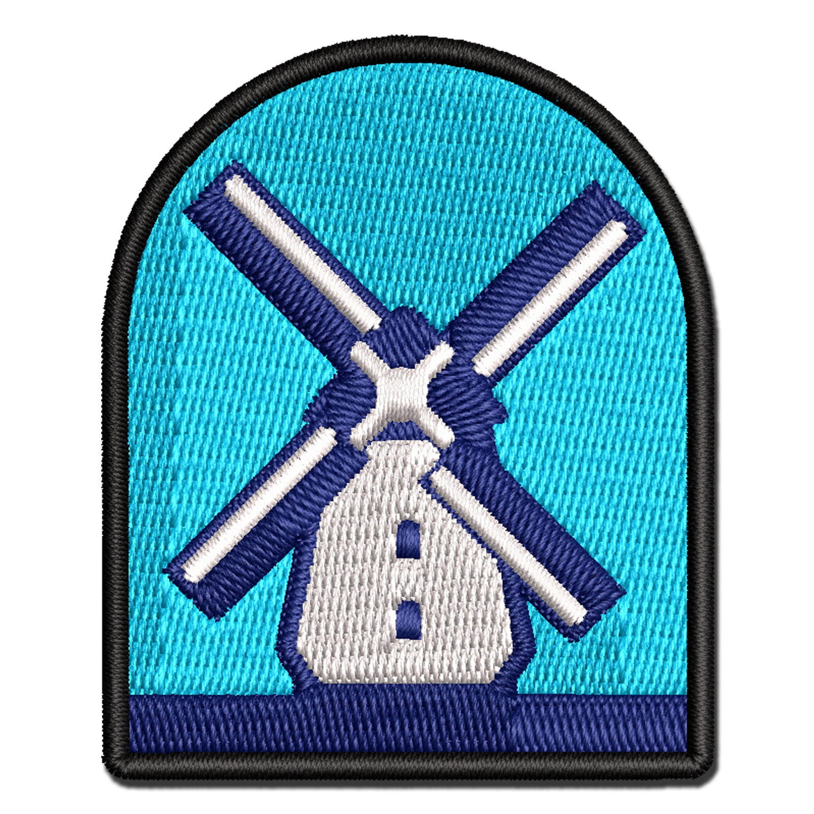 Dutch Windmill Applique Multi-Color Embroidered Iron-On Patch - 3.5 Inch Large