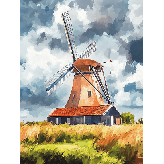 Dutch Windmill Canvas PaintingSuitable for Living RoomBedroomOfficeFarmhouse DecorKitchen Wall Art