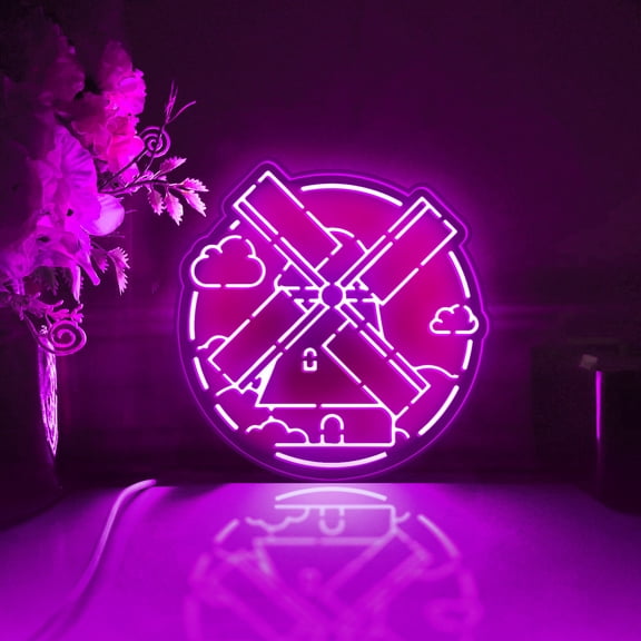 Dutch Windmill Led Light Box, Dimmable Neon-Like Light Signs USB Power for Wall Decor Bedroom Decoration, RGB Light (WxH) 16"x16"