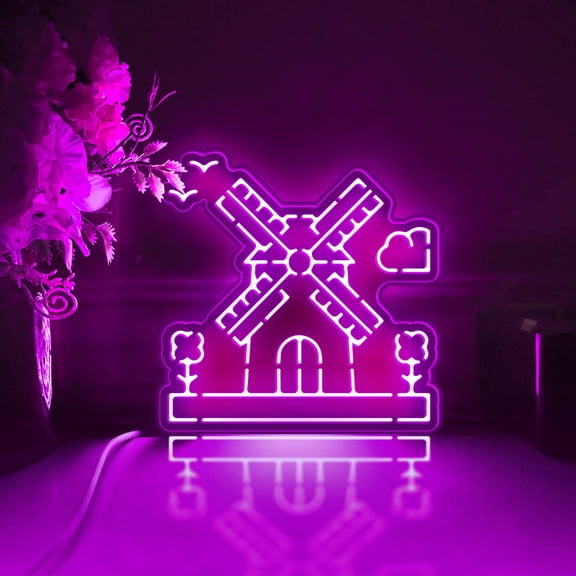 Dutch Windmill Led Light Box, Dimmable Neon-Like Light Signs USB Power for Wall Decor Bedroom Decoration, RGB Light (WxH) 16"x16"