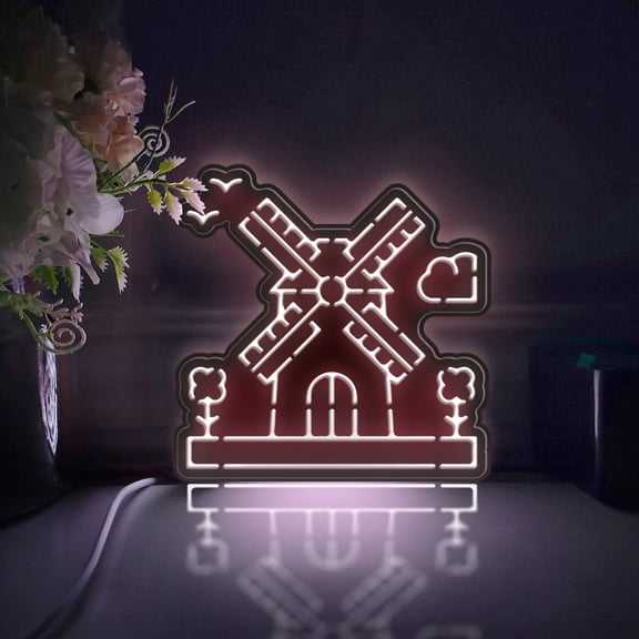 Dutch Windmill Led Light Box, Dimmable Neon-Like Light Signs USB Power for Wall Decor Bedroom Decoration, Static Light (WxH) 16"x16"