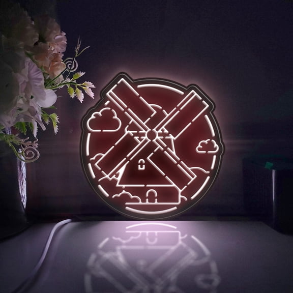 Dutch Windmill Led Light Box, Dimmable Neon-Like Light Signs USB Power for Wall Decor Bedroom Decoration, Static Light (WxH) 16"x16"