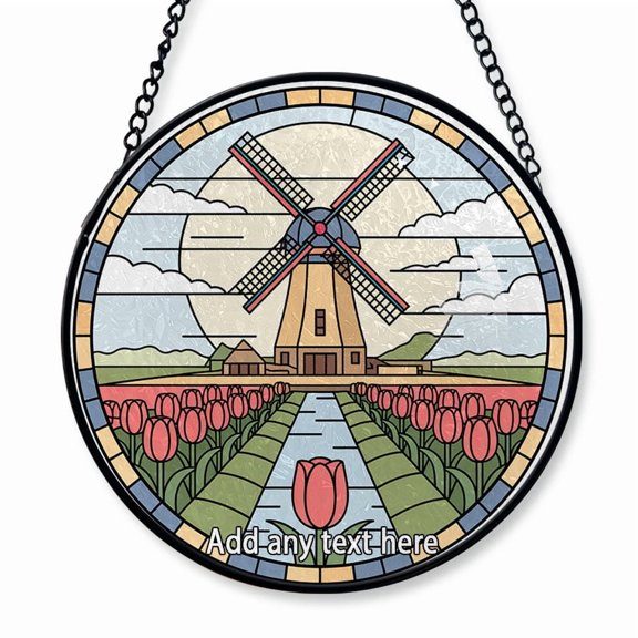 Dutch Windmill Netherlands Stained Glass Suncatcher Window Hanging Christmas 2025 Window Hanging Keepsake for Travel Adventures, Great Gift for Families, Friends or Couples