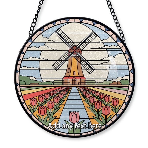 Dutch Windmill Netherlands Stained Glass Suncatcher Window Hanging Personalized Window Hanging for Travel Memories, Trip Of The Year Gift for Couples, Families or Friends Christmas 2025