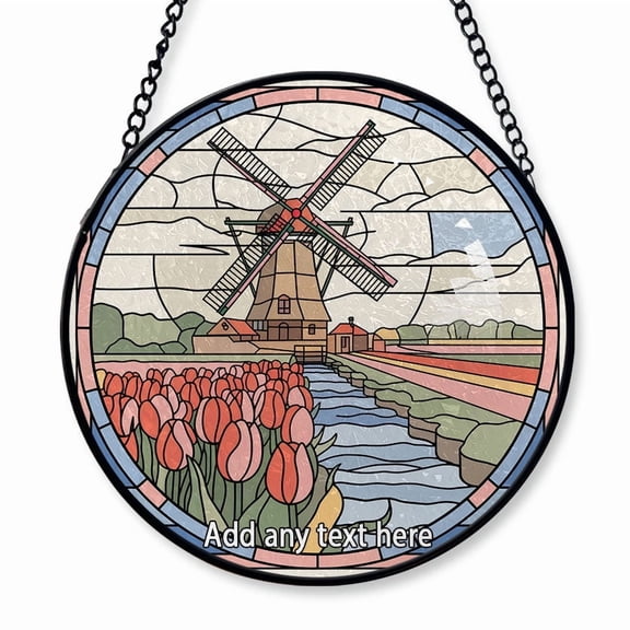 Dutch Windmill Netherlands Stained Glass Suncatcher Window Hanging Personalized Window Hanging for Travel Memories, Trip Of The Year Gift for Couples, Families or Friends Christmas 2025