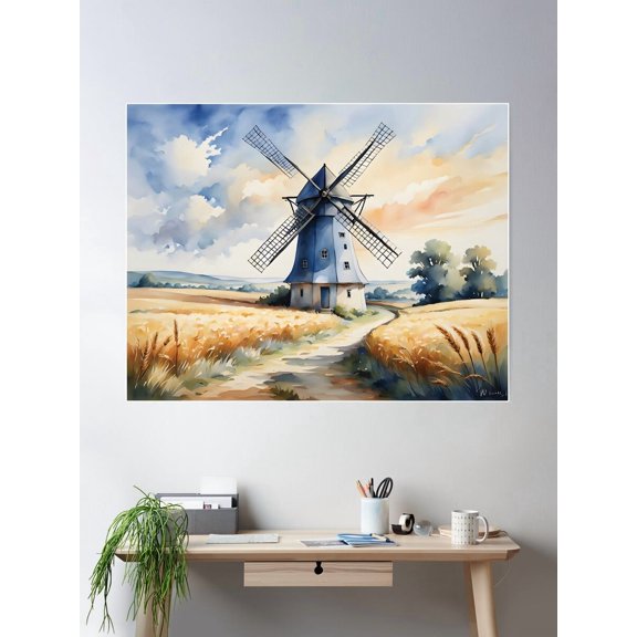 Dutch Windmill Poster Wall Art, Modern Wall Decor For Living Room Bedroom, 8x12 UNFRAMED