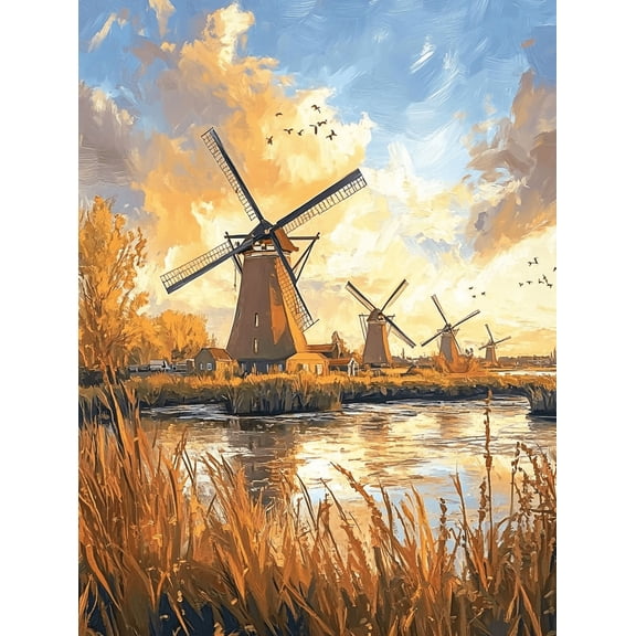 Dutch Windmill Sunset Canvas Painting/Wall Art Suitable for Living RoomOffice Dining Room and Farmhouse Decor.