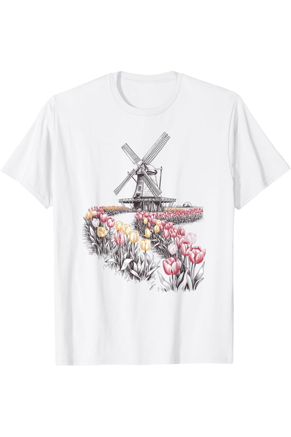 Dutch Windmill Tulip Flower Holland Netherlands Souvenir T-Shirt