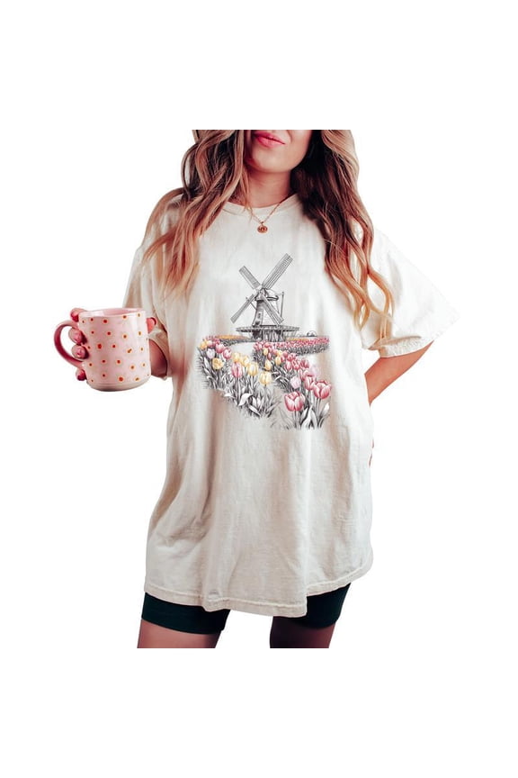 Dutch Windmill Tulip Flower Holland Netherlands Souvenir T-Shirt