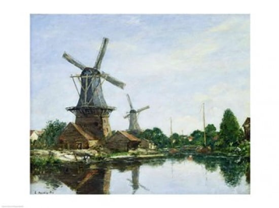 Dutch Windmills 1884 Canvas Art - Eugene louis Boudin (24 x 18)