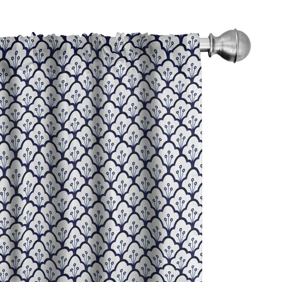 Ambesonne Dutch Window Curtains, Delftware Scales Design, Each 28" W x 63" L, Indigo and White