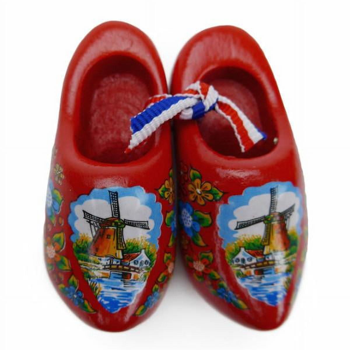 Mini Red Painted Wooden Clogs with Windmill Scene