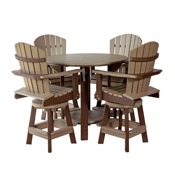 Amish-Made 5-Piece Poly Balcony Dining Set, 42 in Bar Table, Weatherwood & Brown