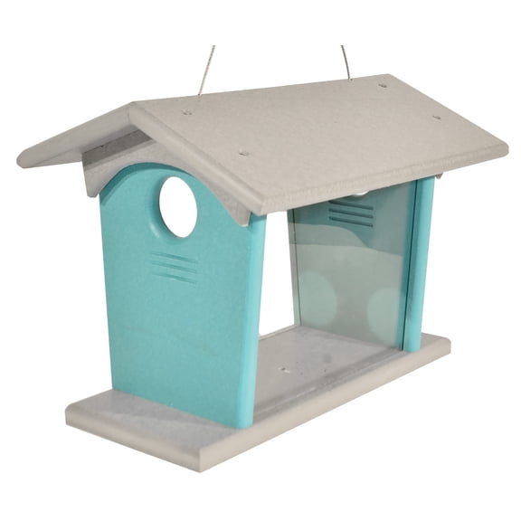 DutchCrafters Bluebird Mealworm Poly Bird Feeder, Hanging, Light Gray & Aruba Blue