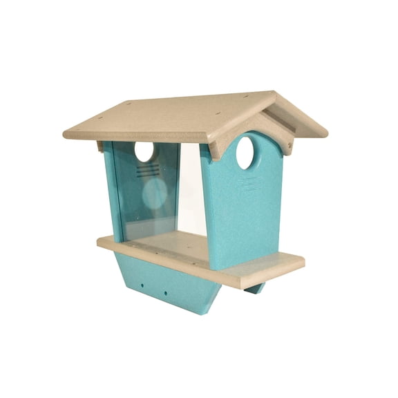 DutchCrafters Bluebird Mealworm Poly Bird Feeder, Post Mount, Light Gray & Aruba Blue