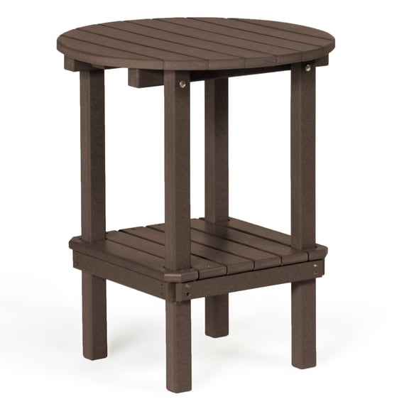 DutchCrafters Double-Tier Round Poly Outdoor Bistro Side Table, 28" Height (Brown)