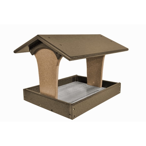 DutchCrafters Fly By Covered Poly Bird Feeder, Post Mount, Tudor Brown & Weathered Wood