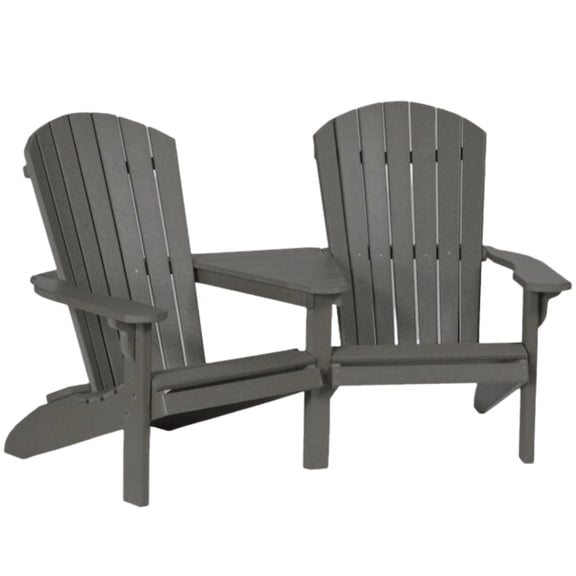 Amish-Made HDPE Poly Fanback Adirondack Settee Chair for Two (Dark Gray)