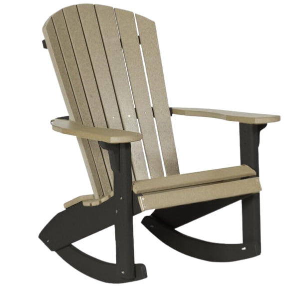 Amish-Made HDPE Poly Outdoor Adirondack Rocking Chair, Amish Made (Weatherwood & Black)