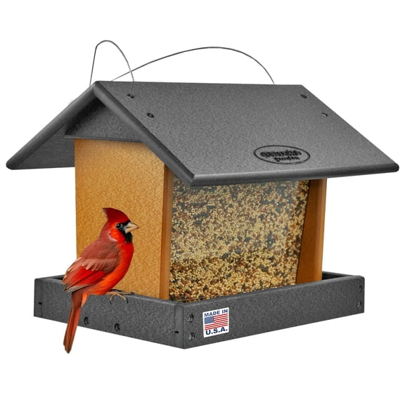 Amish-Made Large Hopper Hanging Poly Bird Feeder, Black & Cedar