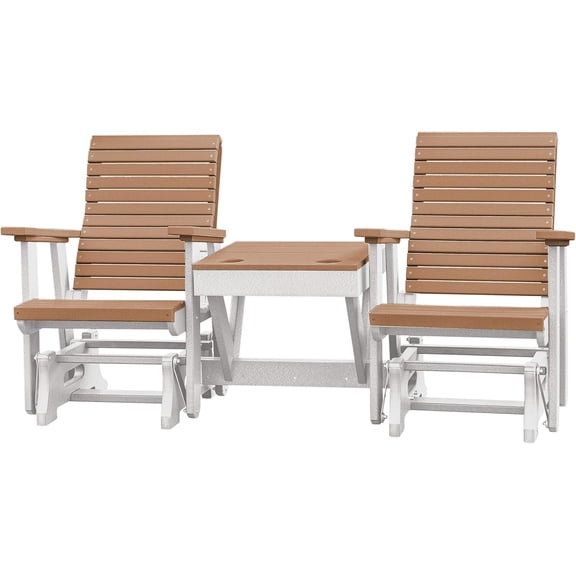 DutchCrafters Modern Horizontal Slat High Back Poly Double Glider Chairs with Center Table Outdoor Patio Furniture