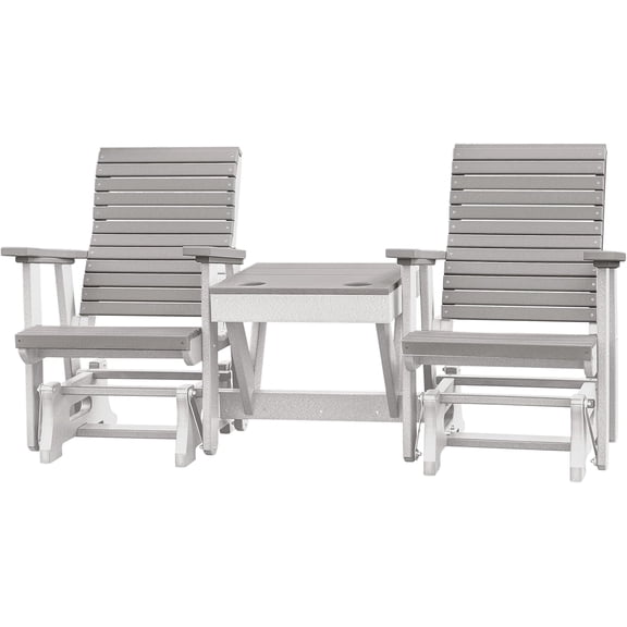 DutchCrafters Modern Horizontal Slat High Back Poly Double Glider Chairs with Center Table Outdoor Patio Furniture