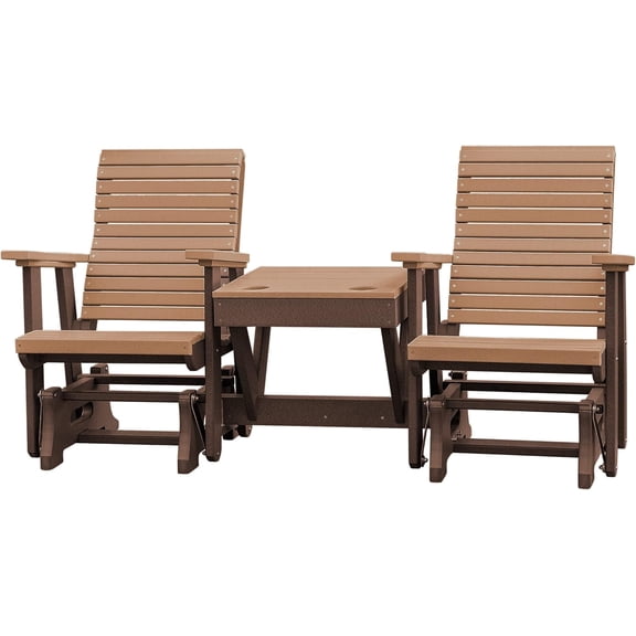 DutchCrafters Modern Horizontal Slat High Back Poly Double Glider Chairs with Center Table Outdoor Patio Furniture