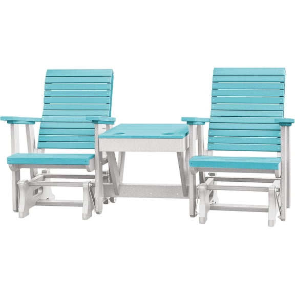 DutchCrafters Modern Horizontal Slat High Back Poly Double Glider Chairs with Center Table Outdoor Patio Furniture