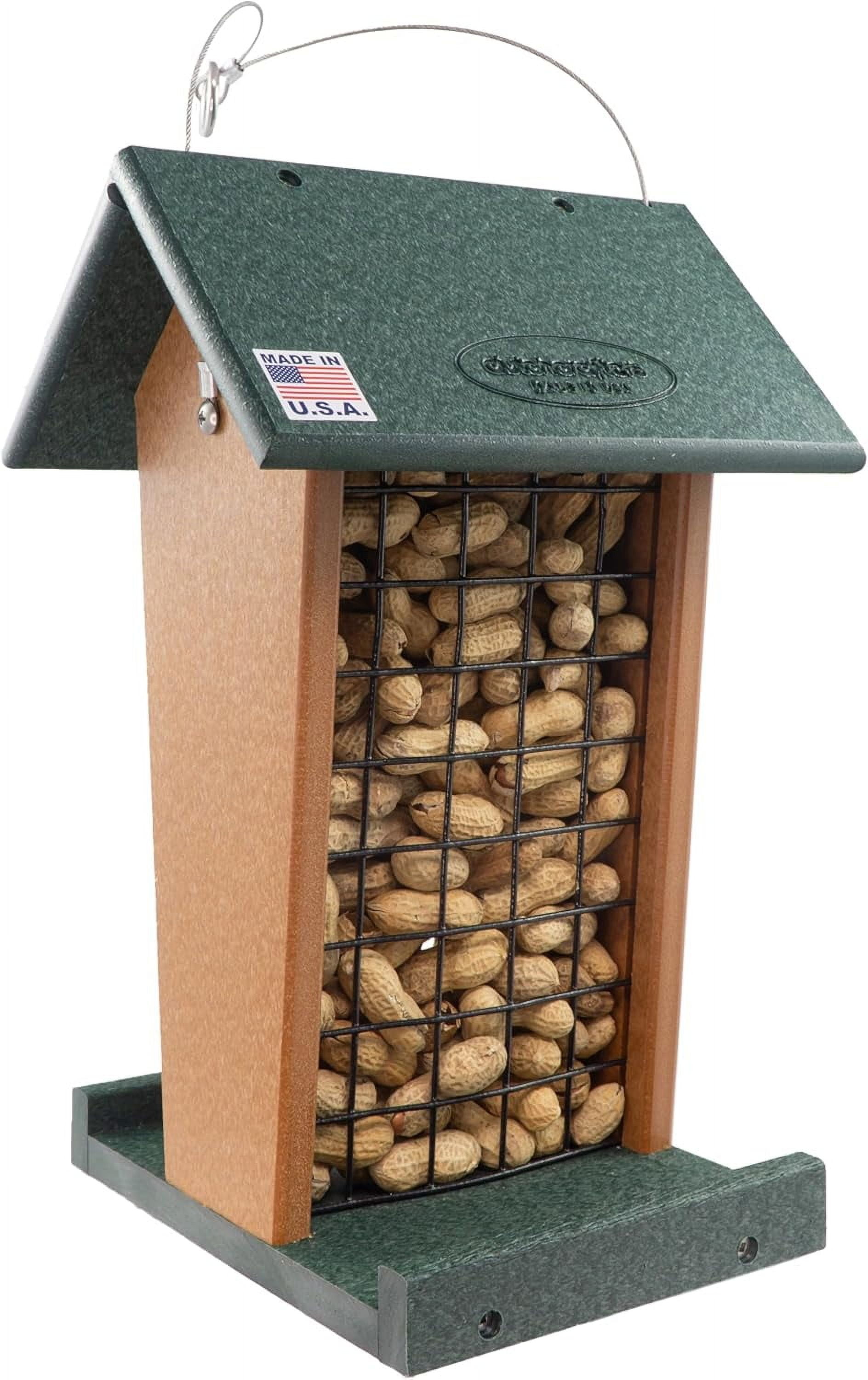 DutchCrafters Plastic Poly Hanging Whole Peanut Bird Feeder for Large Birds, Woodpeckers, Blue Jays for Outdoor, Garden, Yard - USA Amish Made (Turf Green & Cedar)