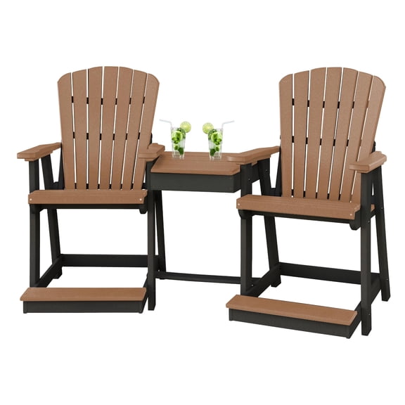 DutchCrafters Plastic Poly Outdoor Bistro Set with 2 Chairs and Attached Center Table, 3 Piece Patio Furniture Set - Amish Made in USA