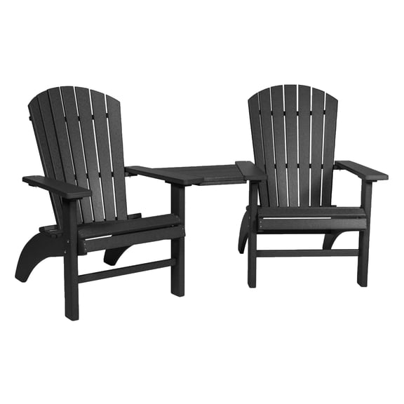 Amish-Made Poly Double Adirondack Chair Set with Center Table (Black)
