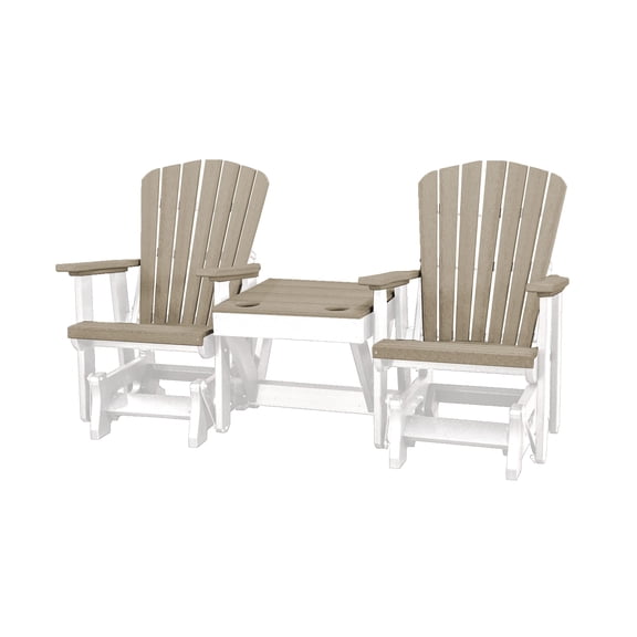 DutchCrafters Slat Fan Back Double Poly Adirondack Glider Outdoor Patio Chairs with Center Table
