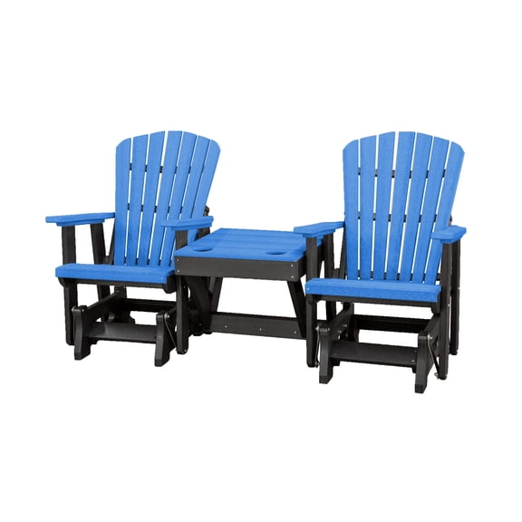 DutchCrafters Slat Fan Back Double Poly Adirondack Glider Outdoor Patio Chairs with Center Table