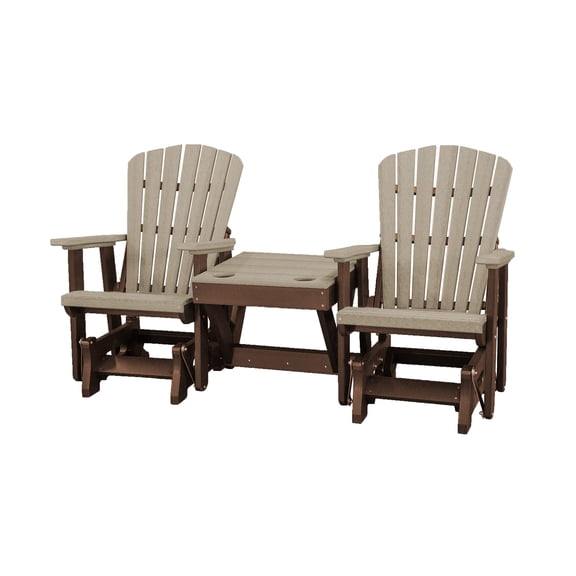 DutchCrafters Slat Fan Back Double Poly Adirondack Glider Outdoor Patio Chairs with Center Table