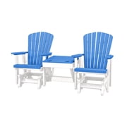 DutchCrafters Slat Fan Back Double Poly Adirondack Glider Outdoor Patio Chairs with Center Table