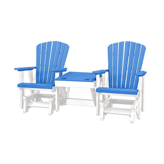 DutchCrafters Slat Fan Back Double Poly Adirondack Glider Outdoor Patio Chairs with Center Table