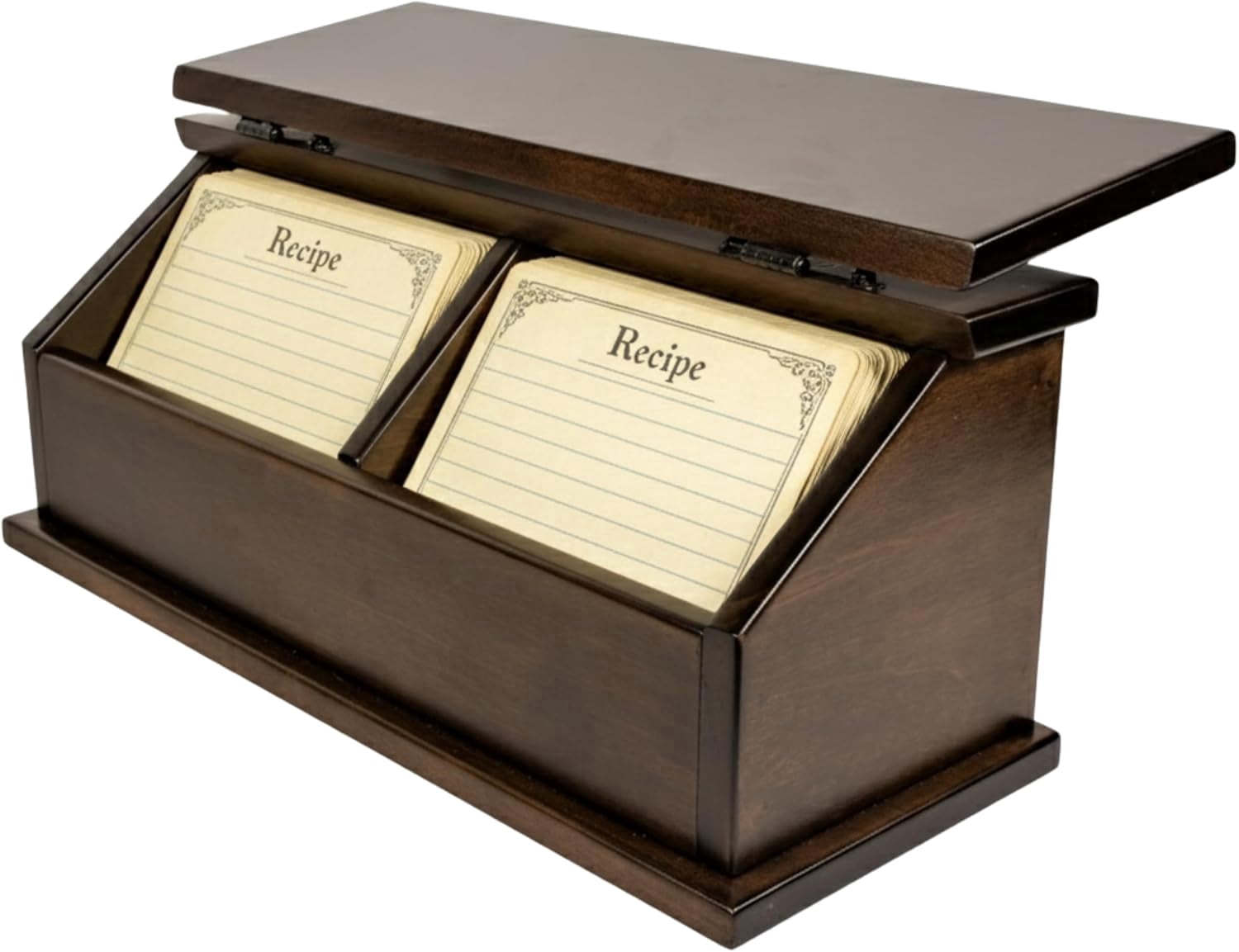 DutchCrafters Solid Brown Maple Wood Double Recipe Card Holder for Baking, Cooking - Kitchen Decor & Organization Box, Holds 4x6 or 3x5 Cards - Amish Made in USA