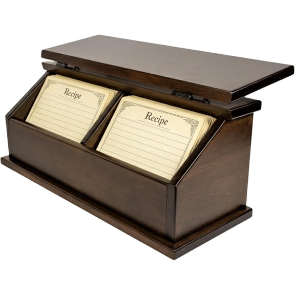 DutchCrafters Solid Brown Maple Wood Double Recipe Card Holder for Baking, Cooking - Kitchen Decor & Organization Box, Holds 4x6 or 3x5 Cards - Amish Made in USA