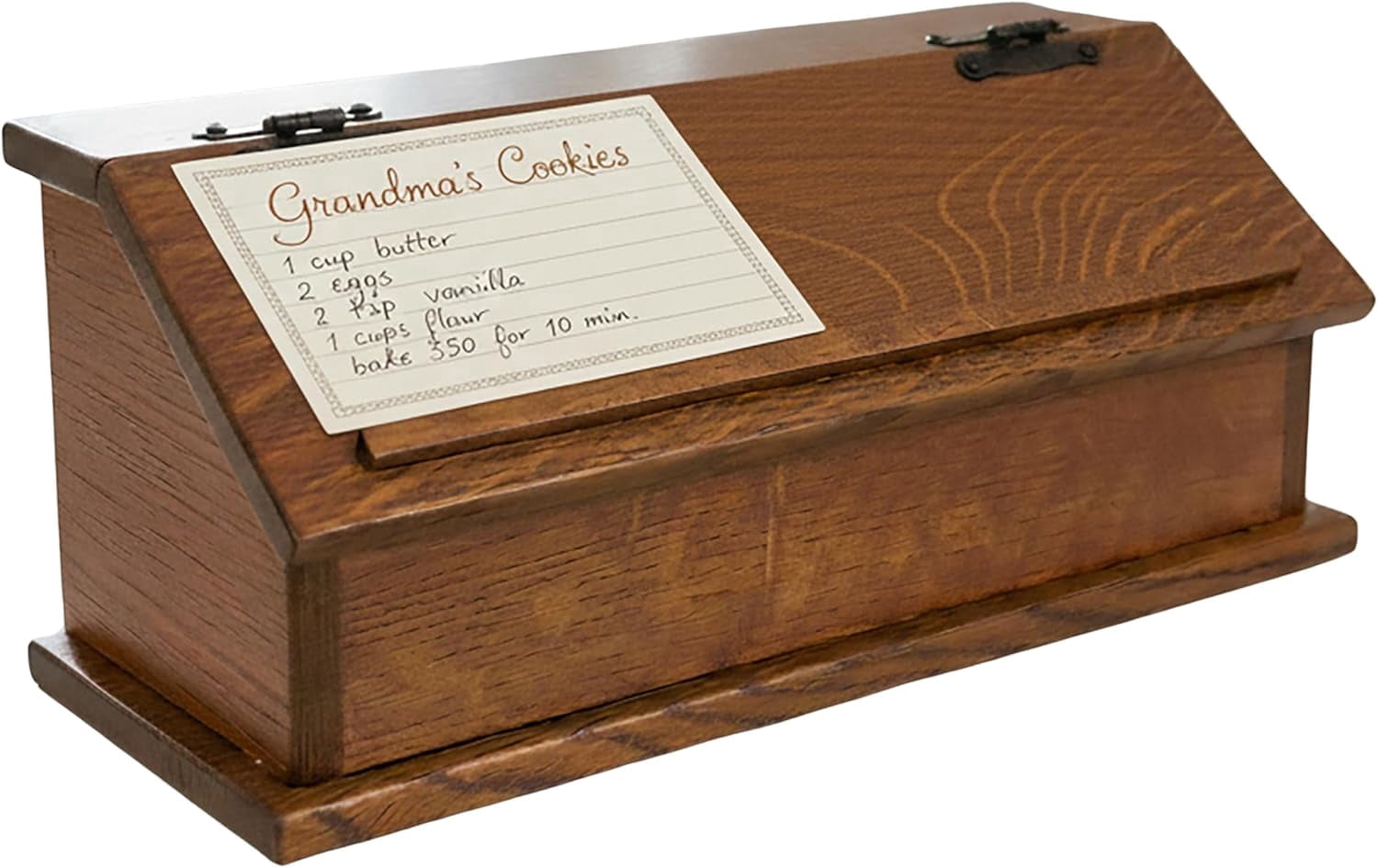 DutchCrafters Solid Quarter Sawn Oak Wood Double Recipe Card Holder for Baking, Cooking - Kitchen Decor & Organization Box, Holds 4x6 or 3x5 Cards - Amish Made in USA