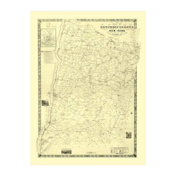 Dutchess County New York Art, 1850 Vintage Map of Dutchess County NY History Wall Decor Gift, Old Dutchess County NY Map - 24" x 36" Unframed Print