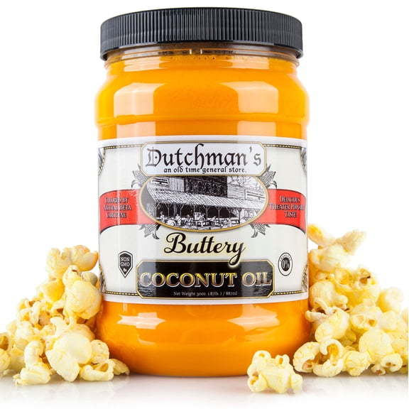 Dutchmans Popcorn Coconut Oil GGA1 | Butter Flavored Oil, 30oz Jar - Colored with Natural Beta Carotene, Makes Theater Style Popcorn, Vegan, Healthy, Zero Trans Fat, Gluten Free, Made in USA