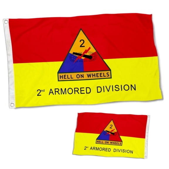 Dutern Double Sided Army 2nd Armored Division Hell On Wheels Flag Banner 3 Ply with Brass Grommets 3x5 Feet