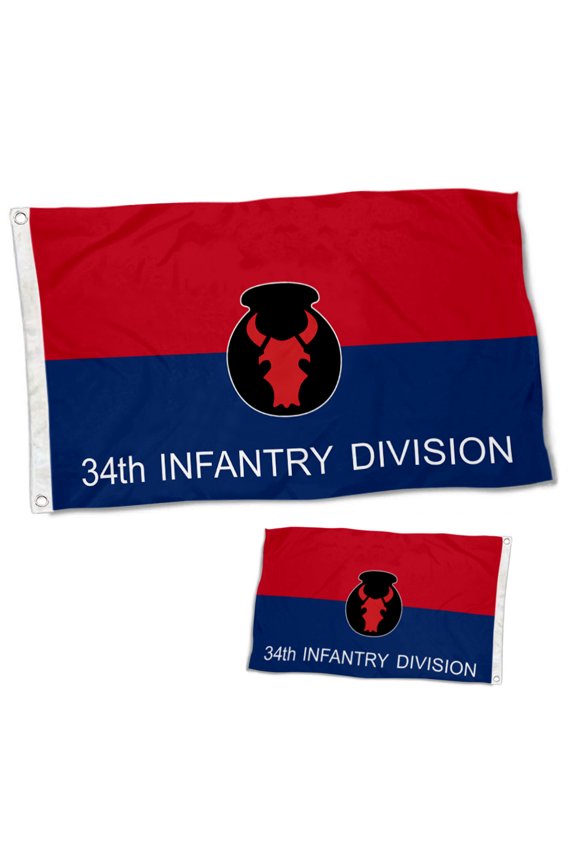 Double Sided Army 34th Infantry Division Flag Banner 3 Ply with Brass Grommets 12x18 Inch