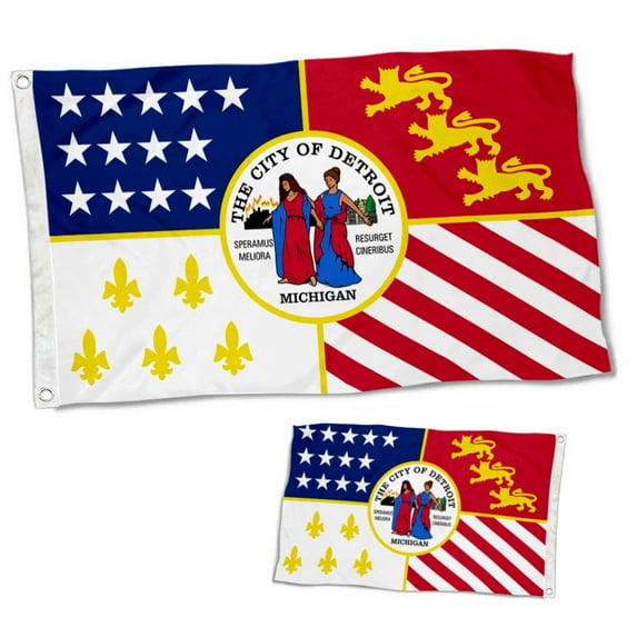 Dutern Double Sided City of Detroit, Michigan Flag Banner 3 Ply with Brass Grommets 12x18 Inch