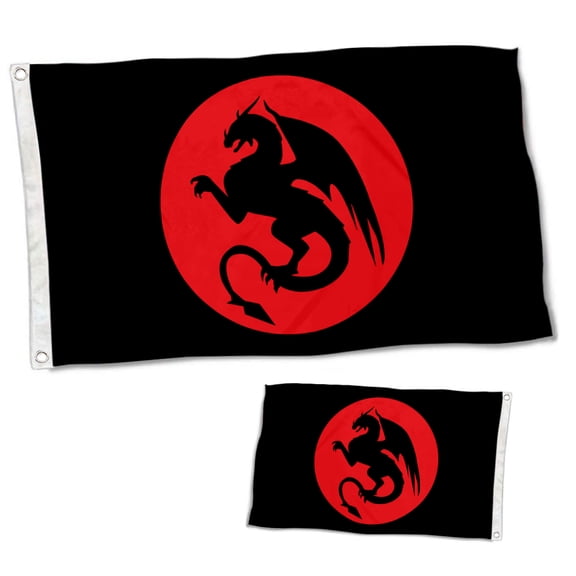 Dutern Double Sided Dragon Silhouette Flag Banner 3 Ply with Brass Grommets 2x3 Feet
