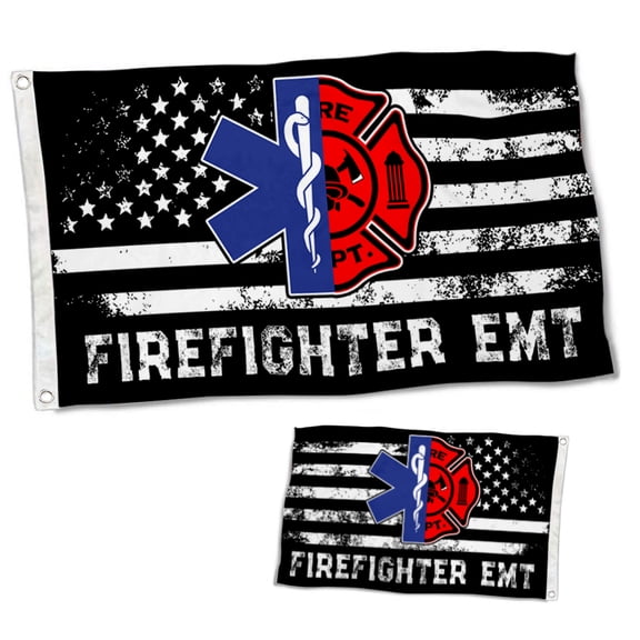 Dutern Double Sided Firefighter EMT Flag Banner 3 Ply with Brass Grommets 12x18 Inch