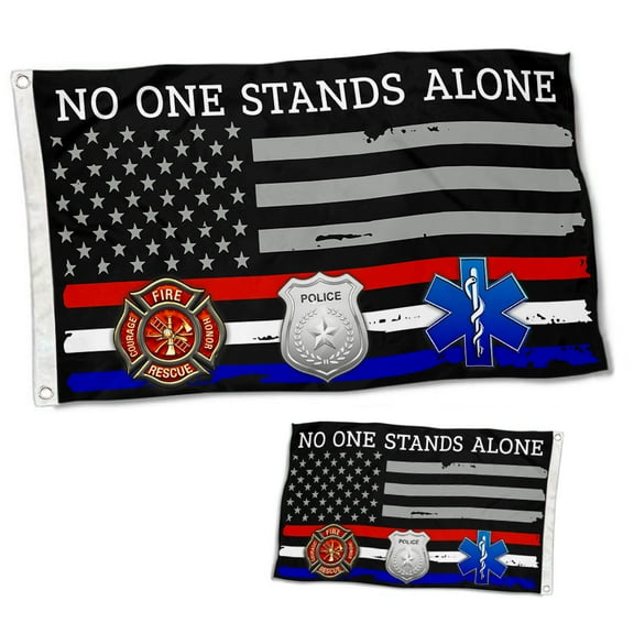 Dutern Double Sided Firefighter EMT Police Flag No One Stands Alone First Responder Flag Banner 3 Ply with Brass Grommets 2x3 Feet