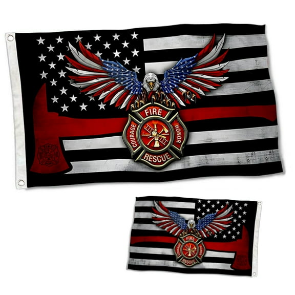 Dutern Double Sided Firefighter Flag The Thin Red Line American Eagle Flag Banner 3 Ply with Brass Grommets 3x5 Feet