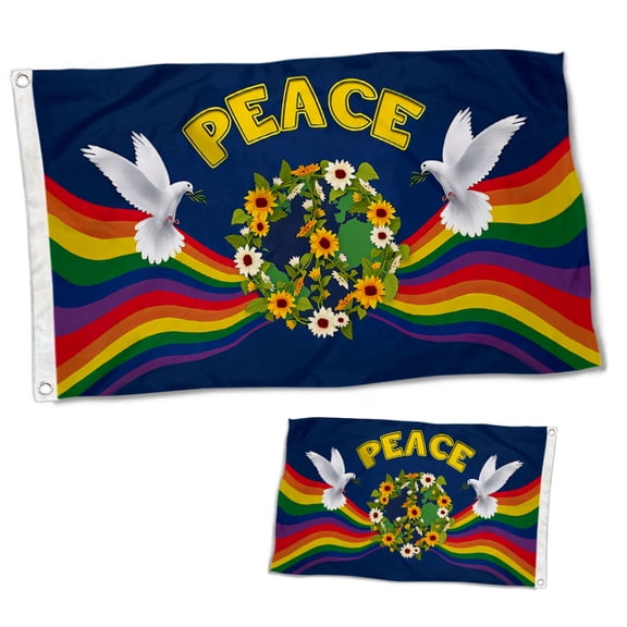 Dutern Double Sided Hippie Flag Dove Peace Hippie Flag Banner 3 Ply with Brass Grommets 3x5 Feet